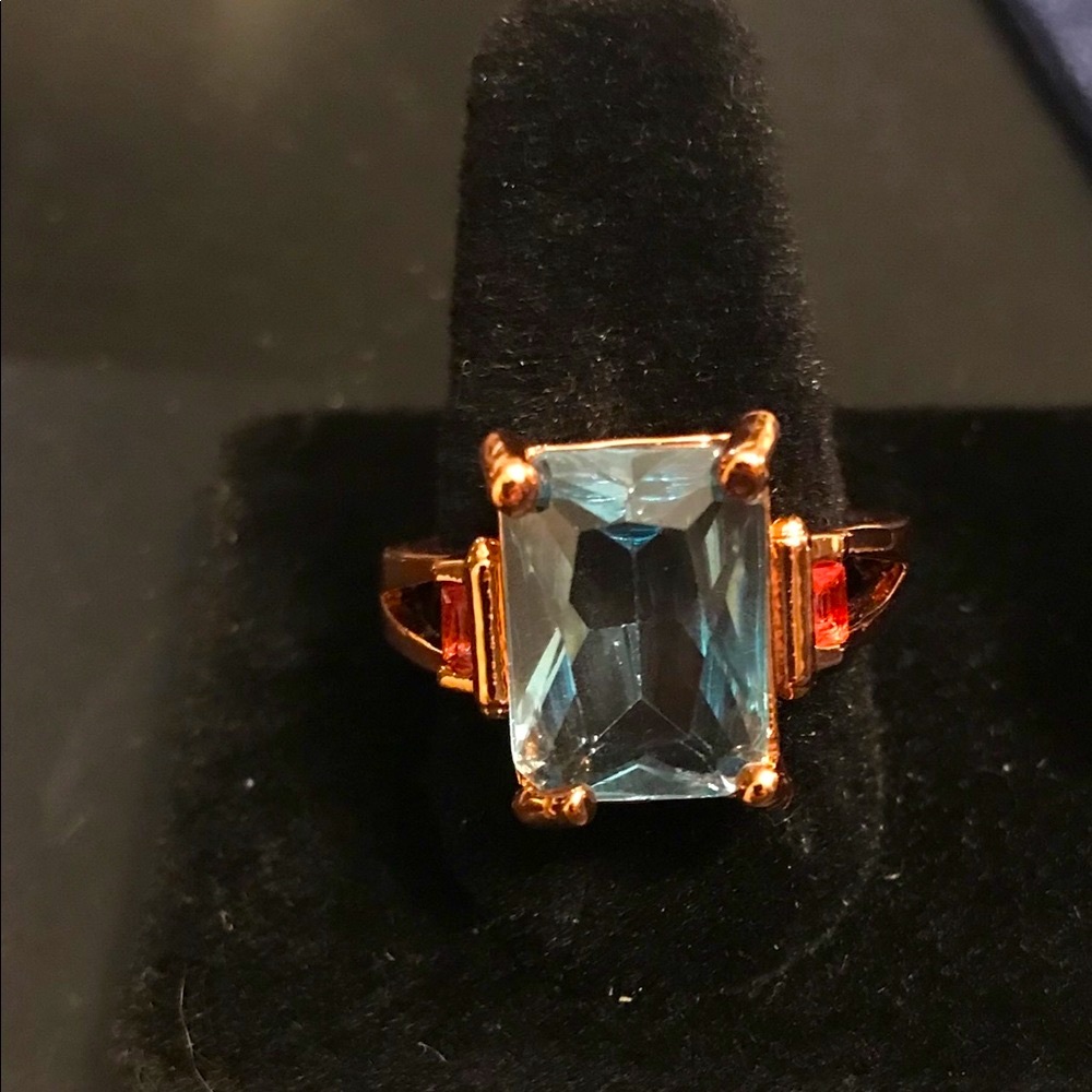 Aquamarine (simulated) 18k gold plated ladies ring
